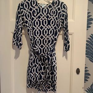 Escapada Navy and White Three Quarter Sleeve Dress